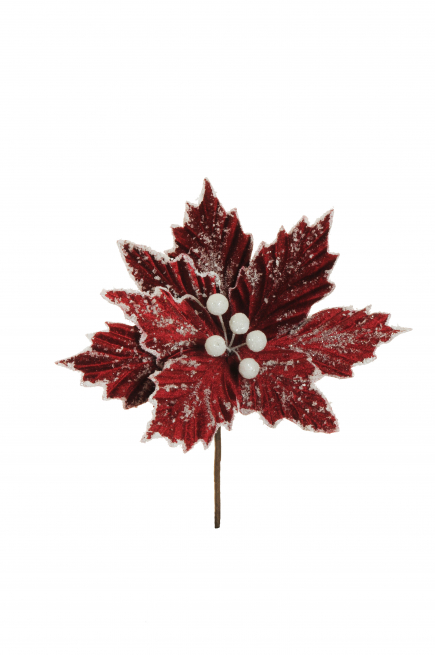 Pick stella di Natale in velluto borgogna, diametro 20 cm, altezza 23 cm