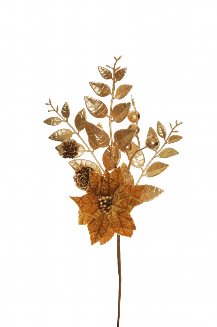 Pick stella di Natale oro con pigne e bacche, altezza 36 cm, confezione da 4 pezzi