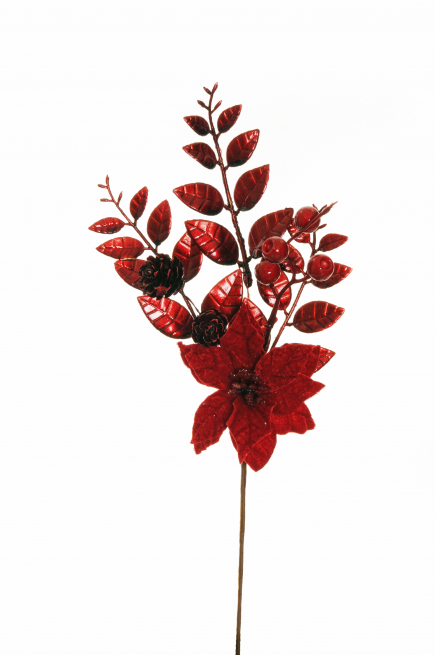 Pick stella di Natale rosso con pigne e bacche, altezza 36 cm, confezione da 4 pezzi