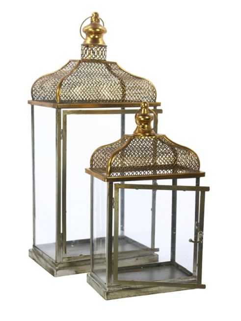 Lanterna in metallo e vetro, altezza 67 cm