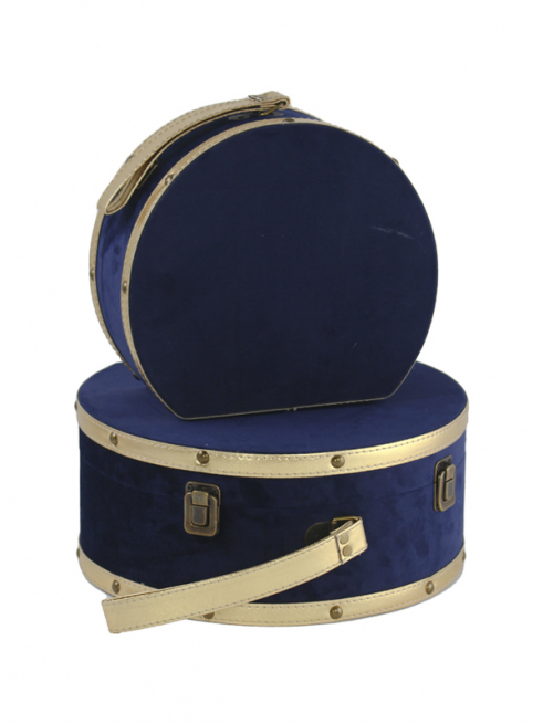 Cappelliera di legno rivestito in velluto blu, varie misure
