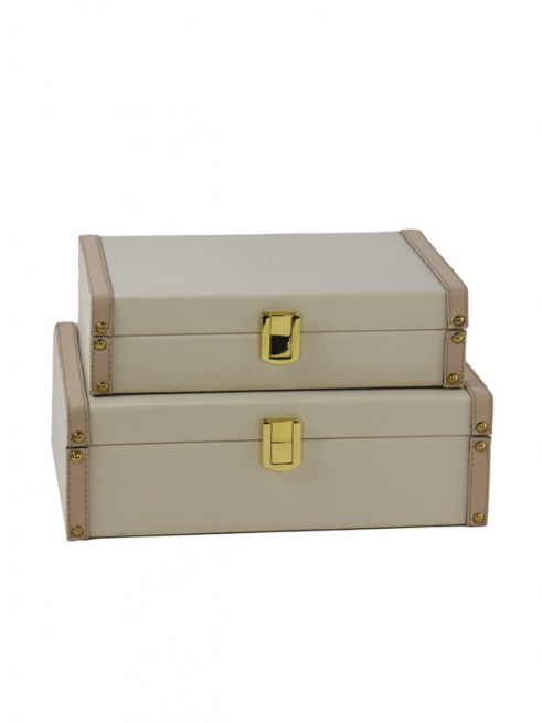 Bauletto rettangolare in pvc e legno avorio con chiusura in metallo dorata