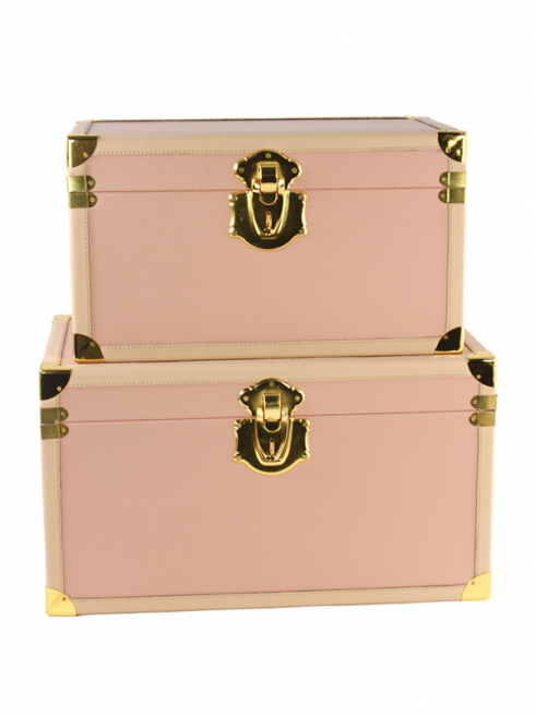 Baule rettangolare in pvc e legno rosa con chiusura in metallo dorata