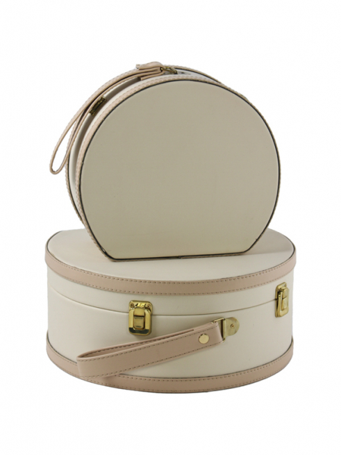 Cappelliera in pvc e legno avorio con chiusura in metallo dorata