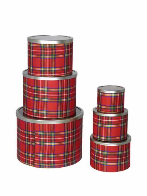 Scatola in carta stampa scozzese rossa con coperchio in vetro, varie misure