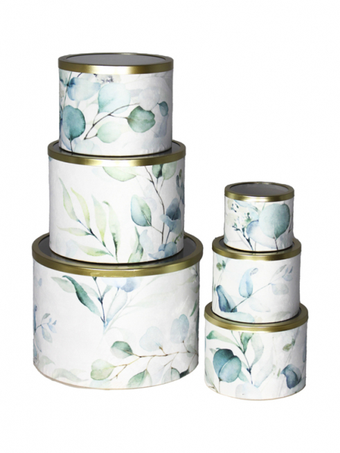 Scatola in carta stampa fiori blu con coperchio in vetro, diametro 15 cm, altezza 11 cm