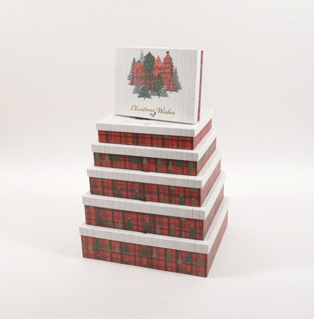 Set scatole regalo natalizie "White tartan", forma rettangolare, confezione da 6 pezzi