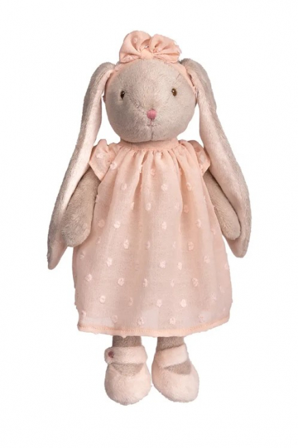 Coniglia "Lenka" beige con abito rosa, altezza 30 cm