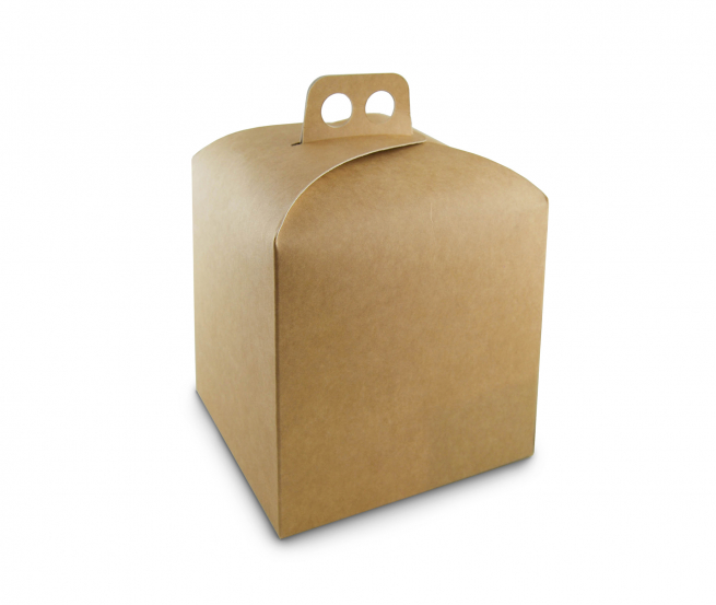 Scatola panettone con cordini in cartone serie "Natural", 20x20x20 cm, cartone da 50 pezzi