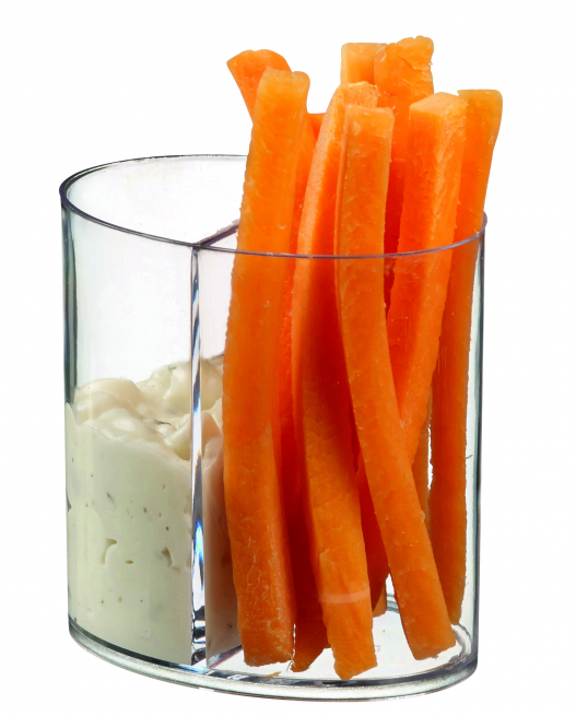 Contenitore fingerfood "Fllisse" in plastica trasparente, con due scomparti