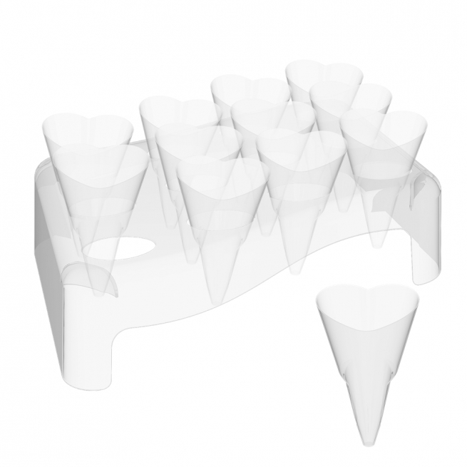 Kit 5 vassoi portata in plastica trasparente + 60 coni love fingerfood ( in esaurimento)