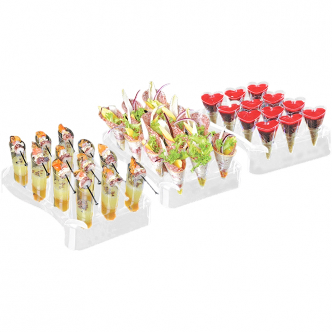 Kit 5 vassoi portata in plastica trasparente + 60 coni love fingerfood ( in esaurimento)