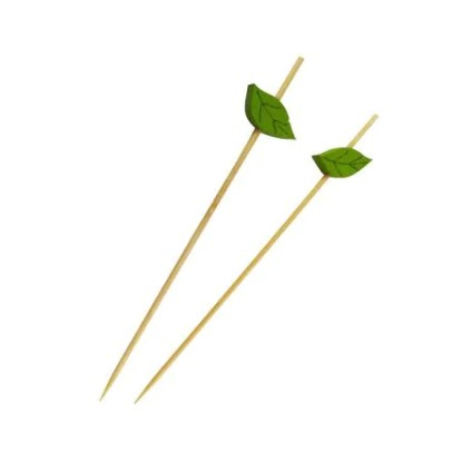 Spiedino bamboo con decorazione "Leaf" foglia verde, altezza 12cm, confezione da 100 pezzi
