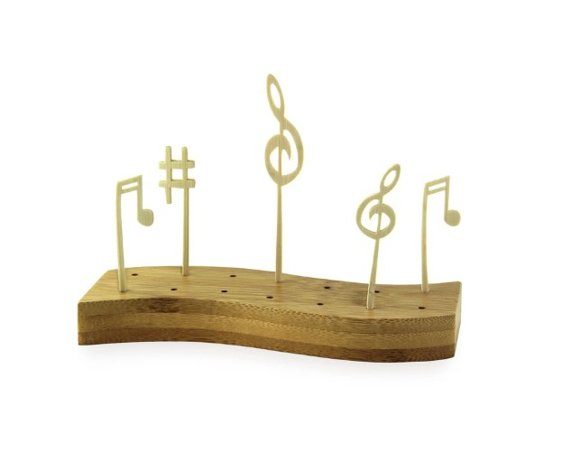 Spiedino bamboo con decorazione "Music" note musicali, altezza 12cm, confezione da 100 pezzi