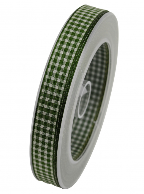 Nastro tessuto fantasia quadretti "Vichy" verde scuro, lunghezze 20 metri