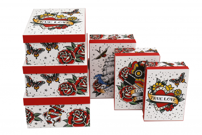 Scatola rettangolare "Tattoo" con coperchio, varie misure