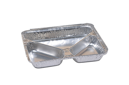 Vaschetta alluminio 3 scomparti, base rettangolare, con predisposizione chiusura cartoncino alluminato, confezione da 100 pezzi