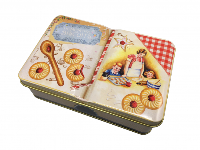 Scatola in latta libro "Homemade Biscuits", 14.5x9.3x5 cm