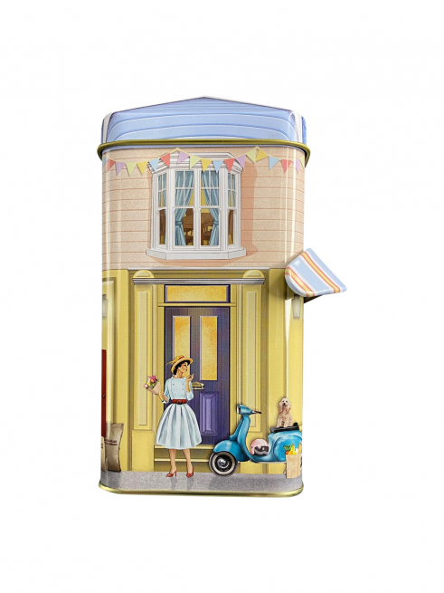 Scatola in latta "Chocolaterie" con tettoia, 12x7.5x15 cm