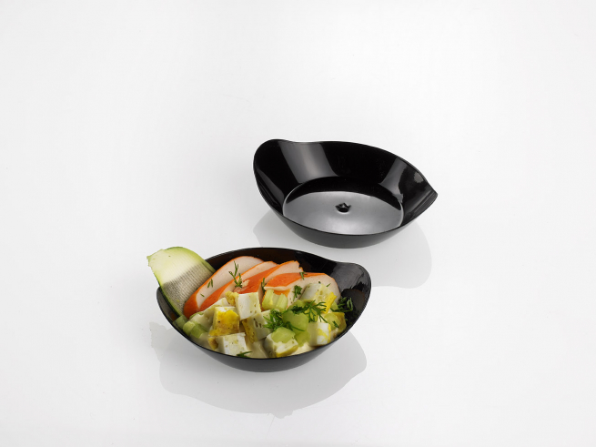 Piattino fingerfood ovale nero in plastica, confezione da 50 pezzi