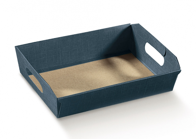 Scatola cesto automontante in cartone juta blu, 22x31 cm altezza 9 cm, cartone da 30 pezzi