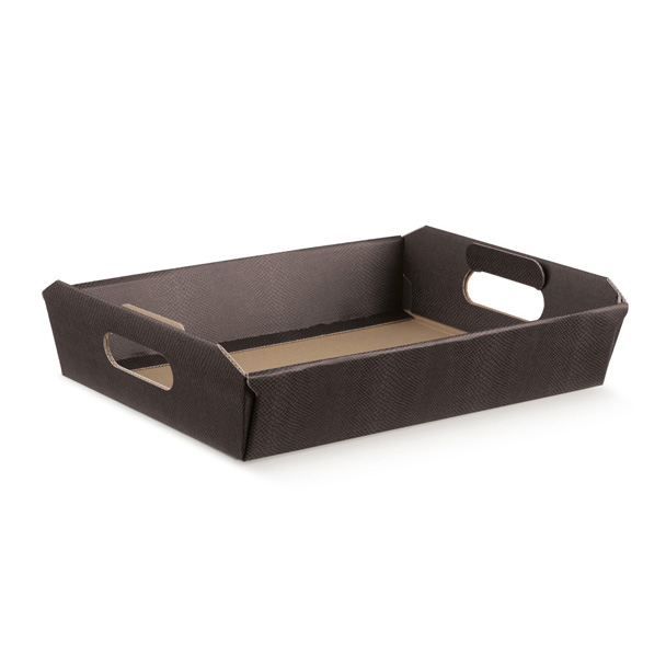 Scatola cesto automontante in cartone skin coffee, 26x35 cm altezza 7 cm, cartone da 30 pezzi