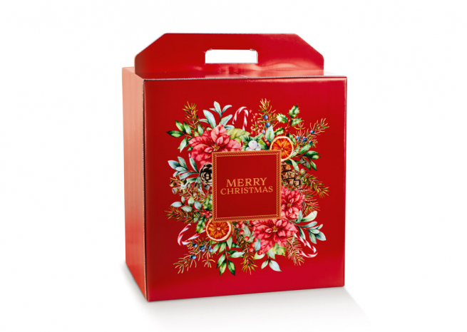 Scatola per confezioni regalo in cartone con maniglia superiore esterna, fantasia "Botanical Christmas", cartone da 30 pezzi, vari formati