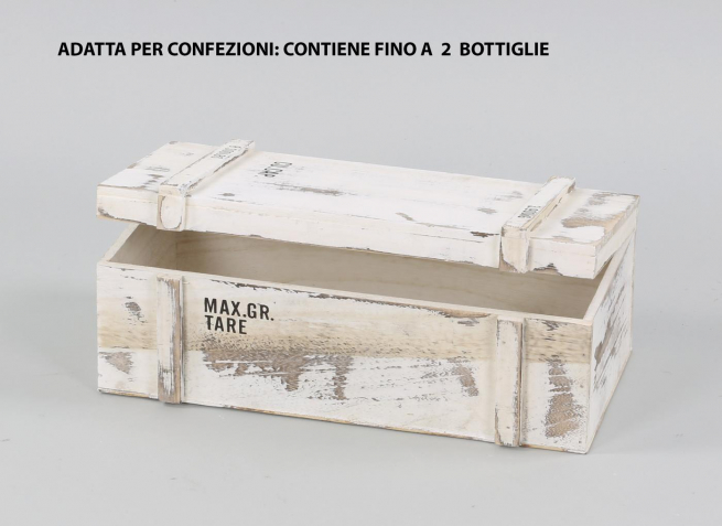 Baule rettangolare in legno naturale anticato, formato 19x38 cm, altezza 14 cm
