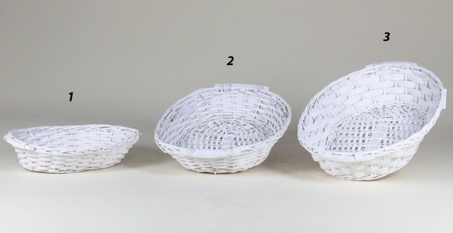 Cesto ovale in vimini bianco formato 39x56 cm, altezza 9 cm