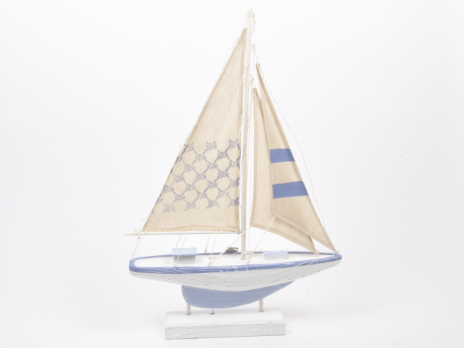 Barca a vela in legno con luci a batteria, altezza 63 cm