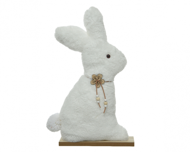 Coniglio con manto bianco, base legno, varie altezze