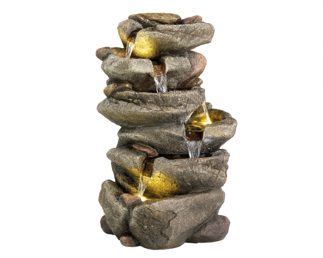 Fontana di roccia con effetto cascata in poliresina, altezza 50.5 cm