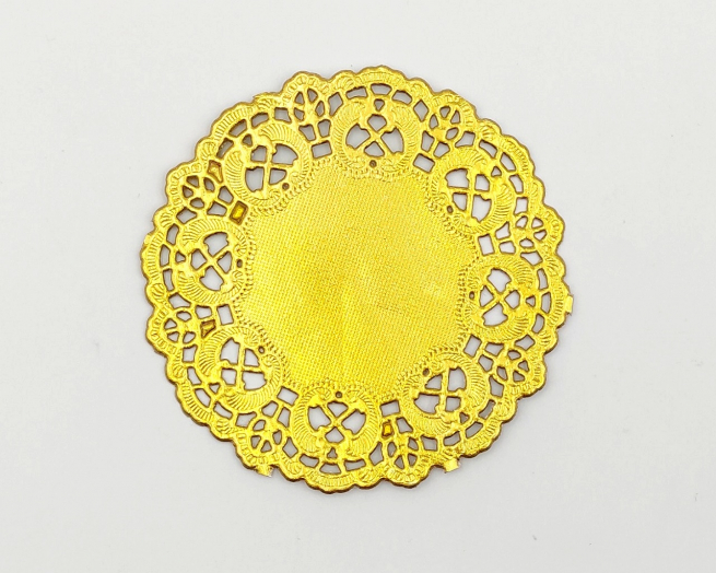 Sottobicchiere in pizzo oro, diametro 10cm