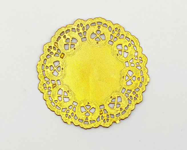 Sottobicchiere in pizzo oro, diametro 10cm