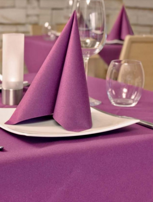 Tovaglia quadrata viola-melanzana in tessuto non tessuto airlaid 100x100cm, confezione da 25 pezzi