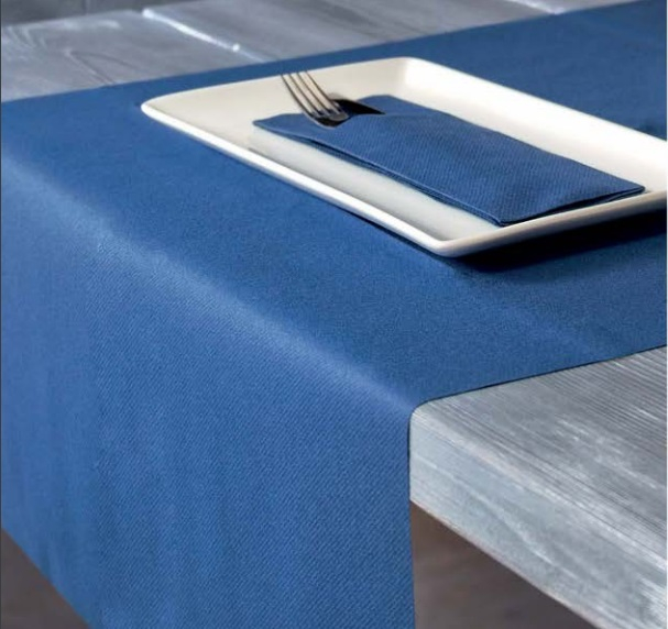 Tovaglia runner "You&Me" in tessuto non tessuto blu, rotolo da 24 metri (20 strappi da 120cm)
