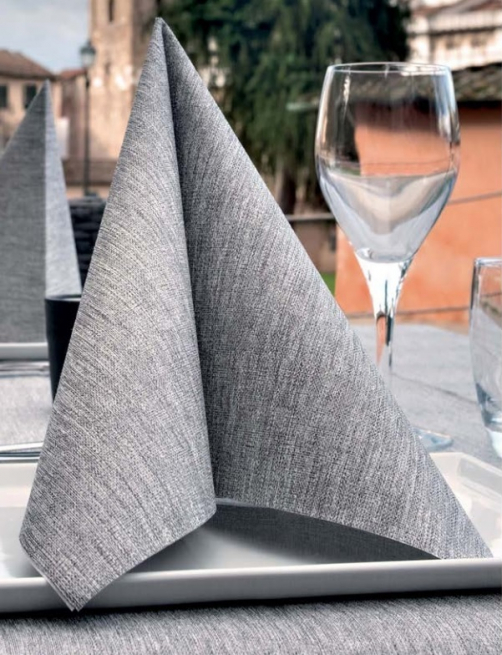 Tovaglia quadrata fantasia "Gio'" grigio in tessuto non tessuto airlaid 100x100cm, confezione da 25 pezzi