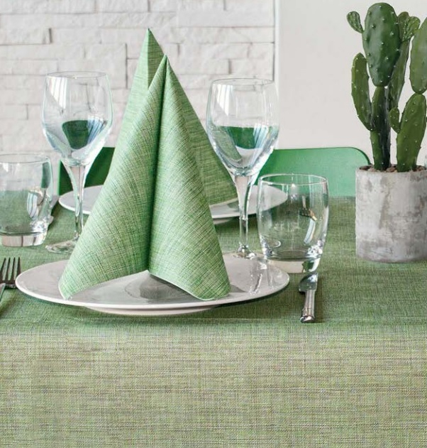 Tovaglia quadrata fantasia "Flem" verde in tessuto non tessuto airlaid 100x100cm, confezione da 25 pezzi