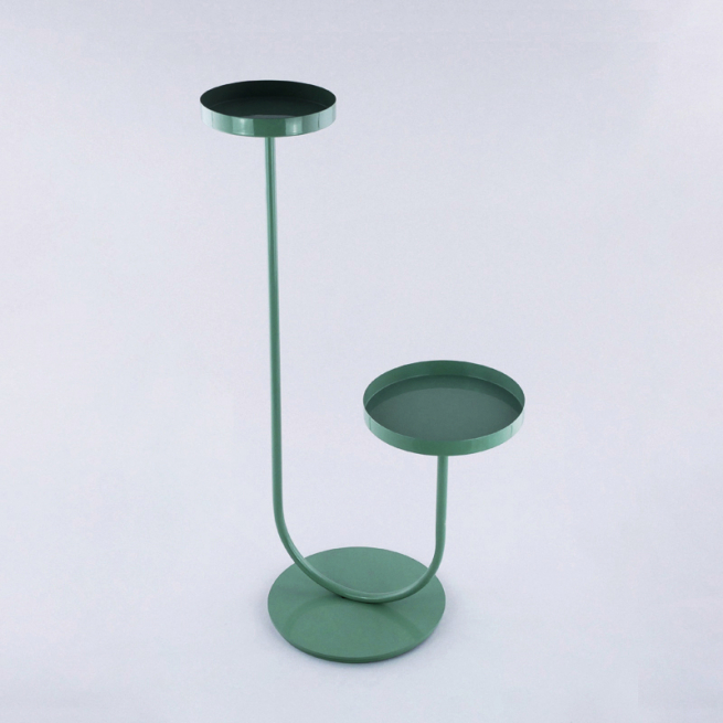 Alzata in metallo verde con 2 ripiani circolari, altezza 80 cm