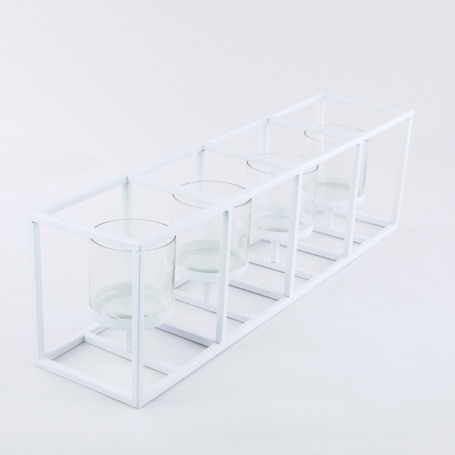 Struttura in metallo con 4 portacandele in vetro, vari colori