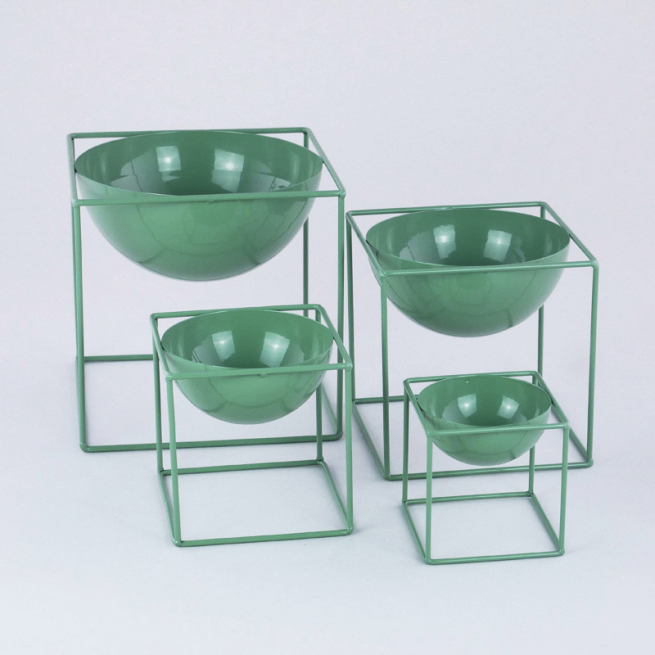 Portavaso in metallo verde a forma di semisfera con supporto, varie misure