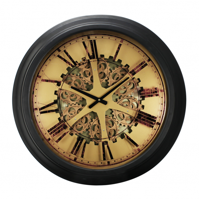 Orologio da parete in metallo nero e oro, diametro 66 cm