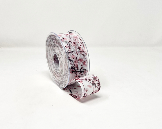 Rotolo nastro decofibra stampa "Gipsofila" rosa, lunghezza 25 metri