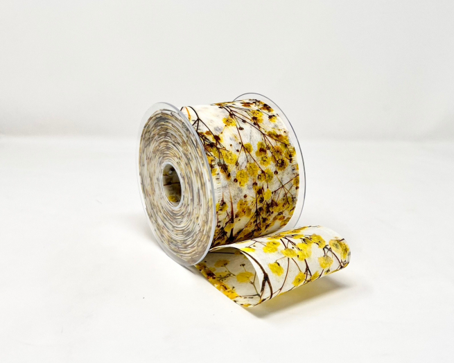 Rotolo nastro decofibra stampa "Gipsofila" gialla, lunghezza 25 metri