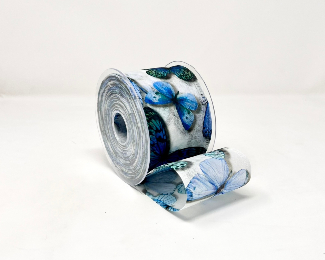 Rotolo nastro decofibra stampa "Farfalle" rosa e viola, lunghezza 25 metri