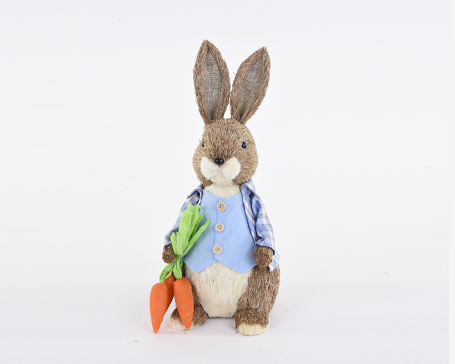 Coniglio con giacca scozzese e panciotto azzurro, altezza 41 cm