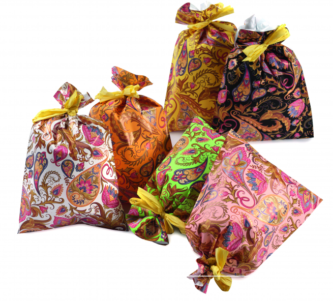 Sacchetto regalo perlato stampa "Paisley" fondo bianco, confezione da 50 pezzi