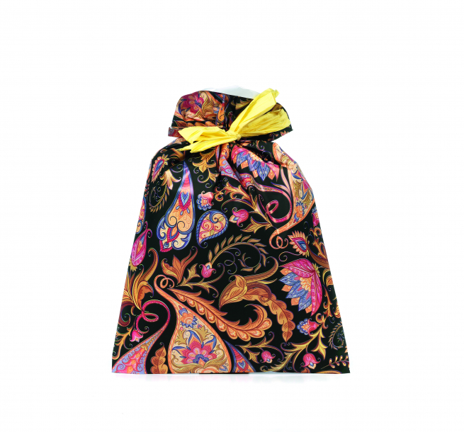 Sacchetto regalo perlato stampa "Paisley" fondo nero, confezione da 50 pezzi