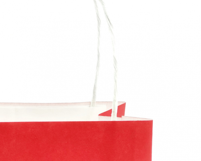 Shopper rosso "Heart"  con finestra e maniglia ritorta, confezione da 12 pezzi