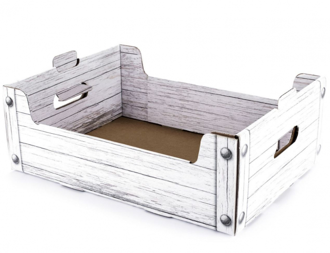 Scatola cesto in automontante in cartone fantasia legno bianco, cartone da 25 pezzi